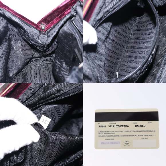 PRADA Hand Bag Velor Bordeaux Silver - Picture 12 of 12